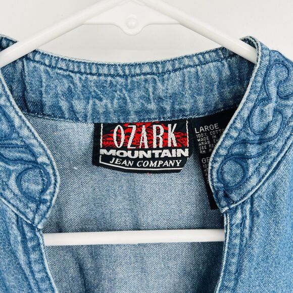 Vintage Ozark Mountain Jean Company Cropped Denim Shirt L Western Cowgirl Rodeo - Picture 9 of 16